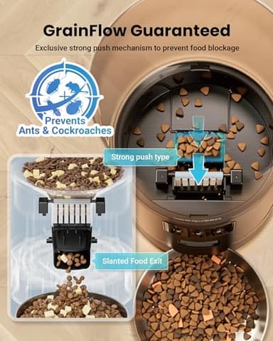 Vacqueen Automatic Cat Feeder for 3 Cats, 6L/25 Cups Smart WiFi Pet Feeder, Strong Anti-Jam System, Dual-Effect Desiccant Cat Food Dispenser, with 10S Voice Recorder for Cats and Small Dog(Black) - Image 3