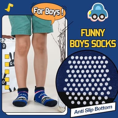 Welwoos Baby Boys Toddlers Grips Socks Kids Non Slip Anti Skid Ankle Fun Gifts Cotton No Show Socks with Grippers 9 Pairs (Trucks, 1-3T) - Image 4