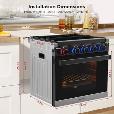CAMPLUX Elite RV Stove Propane Range 21 Inches, 1.8 Cu.ft. Propane Oven with 3 Burners Cooktop, RV Gas Oven Stove Combo 28,100 BTU/Hr, Black, RGP21MGB - Image 6