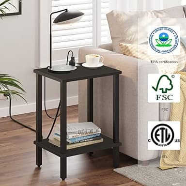 TUTOTAK End Table with Charging Station, Set of 2, Side Table with USB Ports and Outlets, Nightstand, 2-Tier Storage Shelf, Sofa Table for Small Space, Living Room, Bed Room TB01BK041 - Image 5