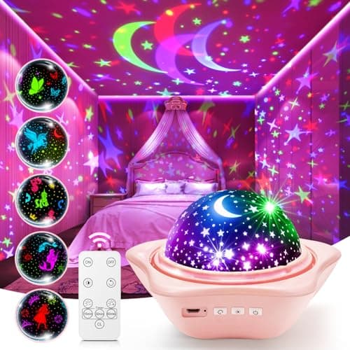 PIKOY Night Light for Kids, 90 Modes+6 Films+Dimmer+Timer+Remote Kids Night Light Projector, Rechargeable Built-in Battery+360° Silent Rotation Butterfly/Princess/Mermaid Room Decor,Girl Toys/Gifts - Image 1
