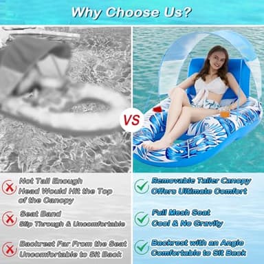 Jasonwell Pool Floats with Canopy - Inflatable Pool Float Adult Lounger Floaties Raft Floating Chair for Swimming Pool Lake Water Lounge Float with Cup Holders Beach Pool Party Toys for Adults(Blue) - Image 7