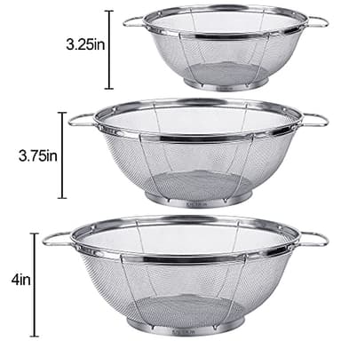 3 Pack 18/8 Stainless Steel Colander Sieves(5-Quart, 4-Quart and 3-Quart), Mesh Strainer Net Baskets with Handles & Resting Base for Strain, Drain, Rinse or Steam - Image 5
