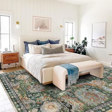 RUGSURE Washable Area Rugs - Perfect for Living Room, Bedroom, Kids Room, Nursery - Stain & Water Resistant Non-Slip, Pet & Child Friendly, Vintage Tribal Area Rugs (Green, 3' x 5 ') - Image 6