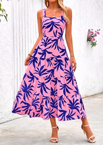 PRETTYGARDEN Women's Summer Floral Maxi Dress Sleeveless Smocked Ruffle Long Flowy Beach Vacation Boho Sundresses (Floral Pink Blue,Small) - Image 7