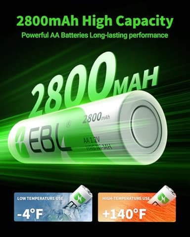EBL Pack of 8 AA Batteries 2800mAh High Capacity Precharged Ni-MH AA Rechargeable Batteries - Image 4