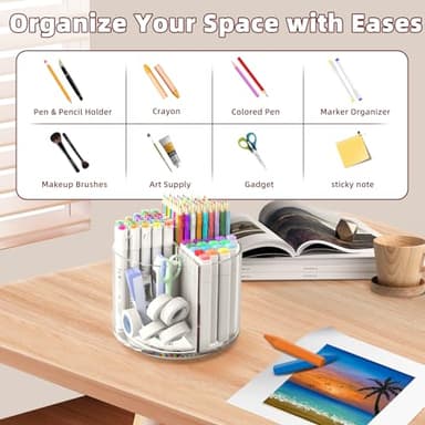 Absonic Pencil Holder for Kids, 360 Rotating Pen Holder for Desk Organizer and Storage, 4 Compartments Art Supply Marker Organizer, Acrylic Kids Desk Organizer for School Lazy Susan Organizer - Image 6