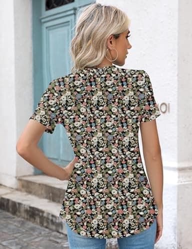 Kistore Womens Fashion Plus Size Short Sleeve Crew Neck Pleated Loose Fitting Summer Floral Tops for Women 3XL - Image 3