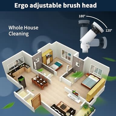 Electric Spin Scrubber - Cordless Cleaning Brush with Digital Display, 2 Speeds, 8 Brush Heads, IPX7 Waterproof, Adjustable Long Handle for Bathroom, Tub, Tile, Shower, and Car - Image 7