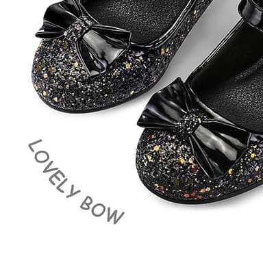 K KomForme Girl's Dress Shoes Mary Jane Glitter 1.5 in Low Heel Wedding Party Princess Shoes for Toddler/Little/Big Kids Black - Image 3