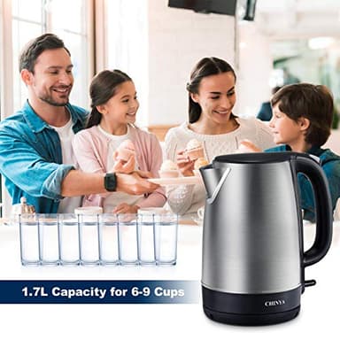 CHINYA Electric Kettle, 1.7 Liter Stainless Steel Tea Kettle with Blue LED Light, Fast Heating Countertop Tea Maker Hot Water Boiler with Auto Shut-Off & Boil Dry Protection, Black - Image 6