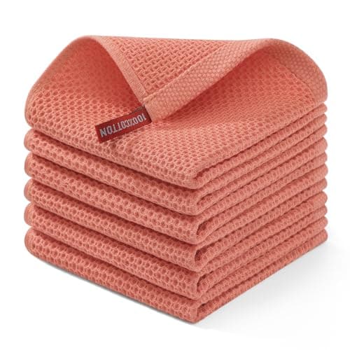 Homaxy 100% Cotton Waffle Weave Kitchen Dish Cloths, Ultra Soft Absorbent Quick Drying Dish Towels, 12 x 12 Inches, 6-Pack, Coral - Image 1