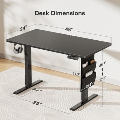 Marsail 48"x24" Electric Standing Desk, Adjustable Height Home Office Desk with Storage Bag, Headphone Hook, and 4 Memory Presets. Ideal Stand-Up Desk for Study, Writing, Work, and Computer Use. - Image 3