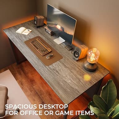 Huuger Computer Desk, 55 Inch Home Office Desk, Gaming Writing Work from Home Study Desk, Large Legroom, Sturdy Metal Frame, Modern Simple, Grey - Image 9