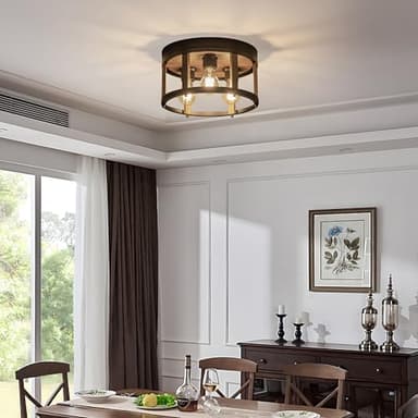 MAYNA 3-Light Retro Farmhouse Flush Mount Round Vintage Metal and Wood Ceiling Light Fixtures, Rustic Ceiling Lamp for Kitchen, Hallway, Entryway, Bedroom, Dining Room - Image 7