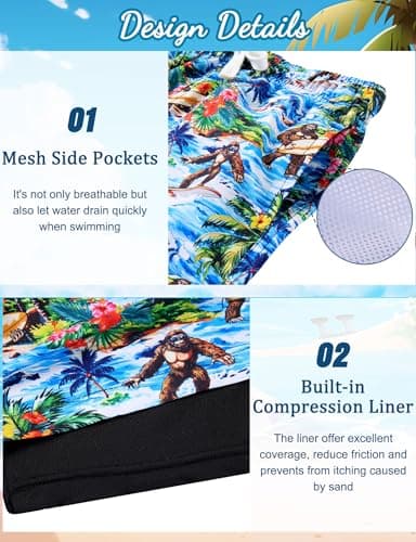 ZenGents Boys Swim Trunks with Compression Liner Toddler Bigfoot Bathing Suit Size 6 7 Kids Boy Hawaiian Board Swimming Short Suits Swimwear - Image 4