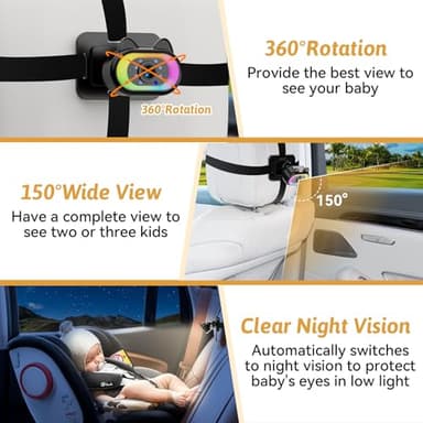 Wkzay Baby Car Camera for Backseat – HD 1080P, 150° Wide Angle, Night Vision, Easy Installation, Adjustable LED Light, 4.3” LCD Display, Anti-Glare - Image 5