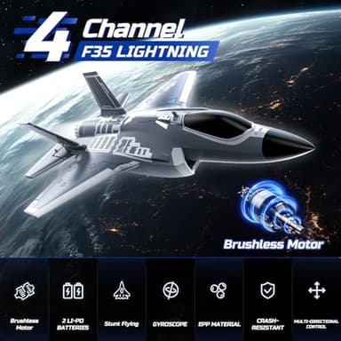 DEERC F35 4 Channel Brushless RC Plane for Adults Remote Control Airplane EDF Fighter Jet,2.4GHz 6-axis Gyro Stabilizer EPP RTF Hobby Glider Aircraft Plane Easy to Fly for Advance Player - Image 7