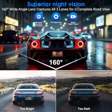 Dash Cam Front and Rear, 2.5K /1080P QHD Dual Dash Camera for Cars, Super Night Vision Dashcam, Loop Recording, 3.39” IPS, 64GB Card Included, 160° Wide Angle, Parking Mode - Image 3