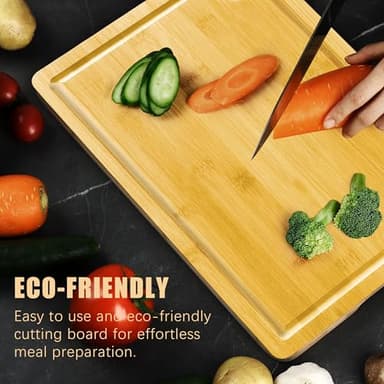 Cosy Family Wood Cutting Boards for Kitchen - XL - Bamboo Cutting Boards with Juice Groove, Serving Board Set, Thick Chopping Board for Meat, Veggies, Easy to clean - Image 3