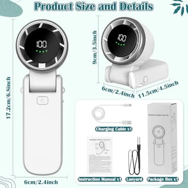 GQIRIL Mini Handheld Portable Fan - Small Foldable Personal Hand Desk Neck Fan with LED Display, 3600mAh Adjustable Speed (1-100) Rechargeable USB Hand Geld Fan Gifts for Home Travel Outdoor (White) - Image 2