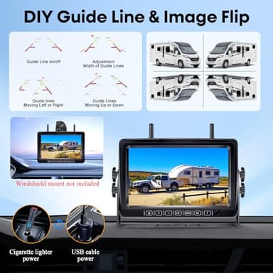 Wireless RV Backup Camera 7-inch for Trailer: Easy Setup Solar RV Rear View Camera with Recording - 4 Channels Strong Magnetic HD 1080P Long-Battery Life for Camper, Truck, Fifth Wheel - Image 7