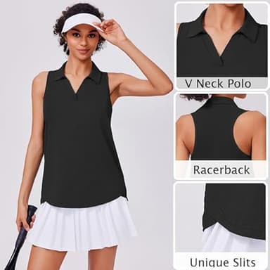 PINSPARK Golf Shirts for Women Sun Protection Tennis Tank Top with Collar V Neck Racerback Athletic T-Shirt Lightweight Workout Tops Sleeveless Yoga Shirt, Black M - Image 3