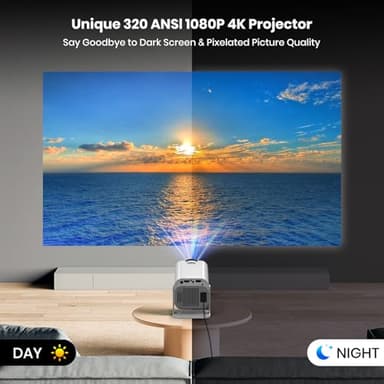 [NetfIix Official/Stereo Speakers] 4K Projector with Wifi and Bluetooth, 1080P Native Mini Projector Portable, One-Click Use Built-in NetfIix/YouTube/PrimeVideo/D+, Smart Home Outdoor Projector-White - Image 5