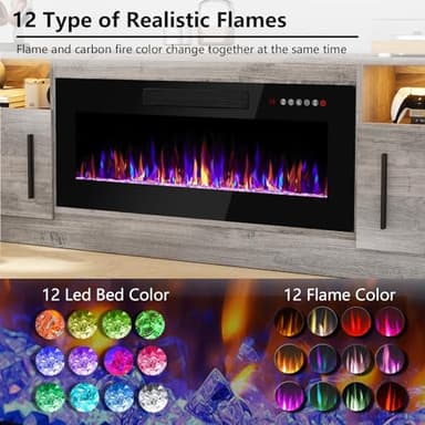 PRETZI Fireplace TV Stand with 36" Fireplace Up to 80" TVs,70" Entertainment Center with LED Lights,Remote Control,TV Media Console with Storage Cabinets for Living Room, Gray - Image 4