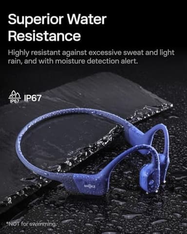 SHOKZ OpenRun with USB-C Charging - Open-Ear Bluetooth Bone Conduction Sport Headphones - Sweat Resistant Wireless Earphones for Workouts and Running - Built-in Mic, with Hair Band - Standard - Blue - Image 5