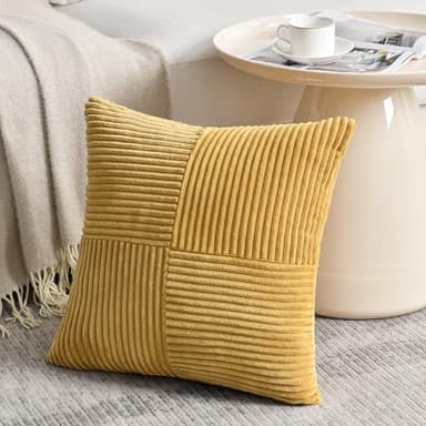 Fancy Homi 2 Packs Mustard Yellow Decorative Throw Pillow Covers 20x20 Inch for Living Room Couch Bed Sofa, Farmhouse Boho Home Decor, Soft Corss Corduroy Patchwork Accent Square Cushion Case 50x50 cm - Image 2