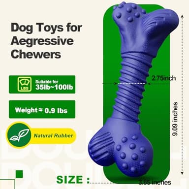 Doudele Dog Toys for Aggressive Chewers, Indestructible Chew Toys for Medium Large Dogs,Durable Rubber Dog Bones with Beef Flavor, Tough Dental Toy for Boredom Relief (Blue) - Image 3