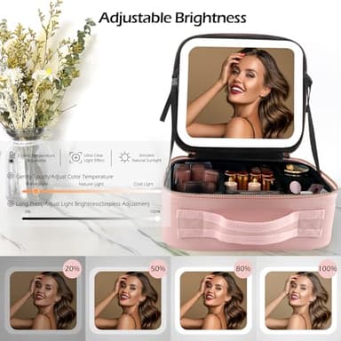 MOMIRA Makeup Train Case with Light & Mirror Large Cosmetic Organizer with Adjustable Dividers for Cosmetics,10X Magnifying Makeup Mirror,Pink - Image 4