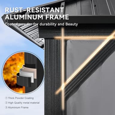 Aoxun 14' X 20' Hardtop Gazebo with Drainage System, Aluminum Outdoor Gazebo with Galvanized Steel Double Roof, Patio Permanent Metal Pavilion with Netting, for Garden, Deck, Grey - Image 7