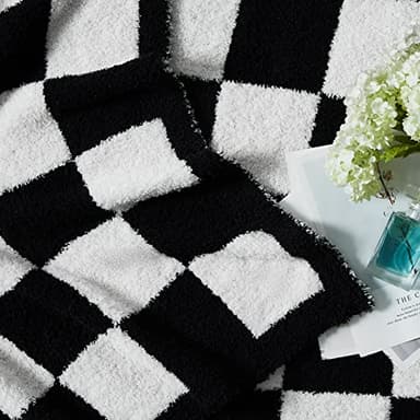 WRENSONGE Checkered Throw Blanket, Black and White Soft Cozy Fluffy Warm Hand Made Throw Blankets for Couch, Sofa, Chair, Bed, Camping, Picnic, Travel Lightweight Bed Blanket - 60"*80" - Image 7