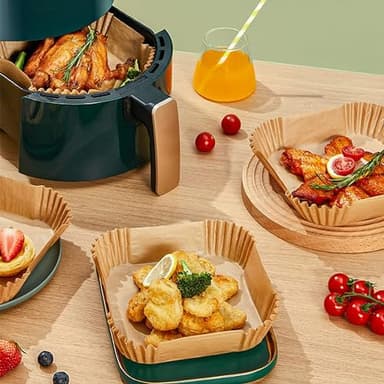 Air Fryer Paper Liners, 125PCS Non-stick Disposable Liners, Baking Paper for Air Fryer Oil-proof, Water-proof, Food Grade Parchment for Baking Roasting Microwave (8inch-Square) - Image 7