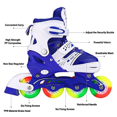 JIFAR Youth Children's Inline Skates for Kids, Adjustable Inlines Skates with Light Up Wheels for Girls Boys, Indoor&Outdoor Ice Skating Equipment Medium Size(2-5 US), Medium-blue - Image 4