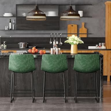 REONEY Bar Stools Set of 2, 26inch PU Leather Counter Height Bar Stools, Modern Barstools with Metal Legs and Footrest, Urban Armless Dining Chairs with Backrest for Kitchen Island (Green) - Image 4