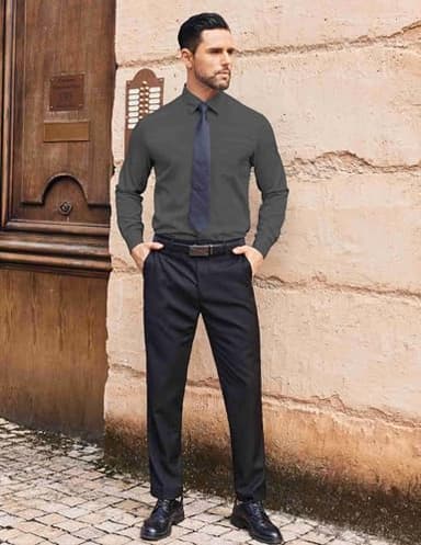 COOFANDY Long Sleeve Button Shirts for Men Wrinkle Free Oxford Shirt Business Casual Shirt Dark Grey - Image 4