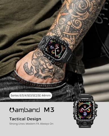 amBand Rugged Case with Band for Apple Watch 44mm, Compatible with iWatch Series SE 3/SE 2nd Generation/SE/6/5/4, Military Grade Shockproof Bumper Cover, Tactical Band for Men, Matte Black - Image 3