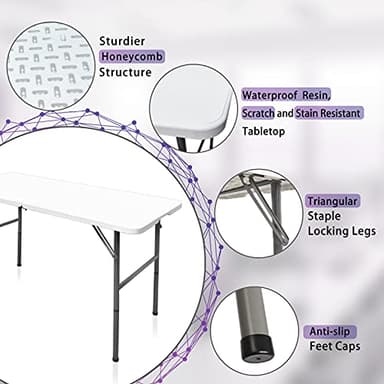 Gocamptoo Folding Table,4ft Indoor Outdoor Heavy Duty Portable Folding Square Plastic Dining Table w/Handle, Lock for Picnic, Party, Camping (4 FT) … - Image 6