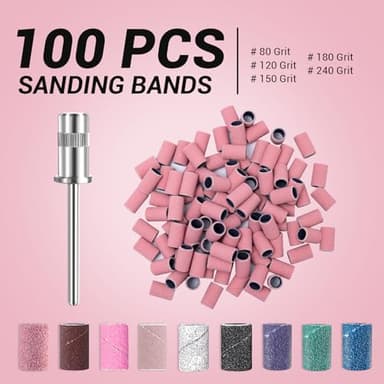 MelodySusie 100 Pcs Nail Drill Bits Sanding Bands for Nail Drill 180 Fine Grit Nail File Sanding Bands for Acrylic Nails Gel Manicures and Pedicure - Image 2
