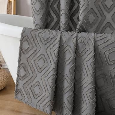 Chyhomenyc Diamo Grey Shower Curtains - Geom Tufted Textured Heavy Duty Thick Fabric Shower Curtains, 280G/M Luxury Weighted Cloth Bath Curtain Set with 12 Plastic Hooks, 72" W x 72" L - Image 9