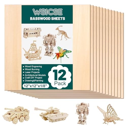 Basswood Sheets 1/8 x 12 x 12 Inch, 3mm Plywood Sheets,12Pack Balsa Wood for Laser Cutting,Wood Burning,Painting, Model Making - Image 1