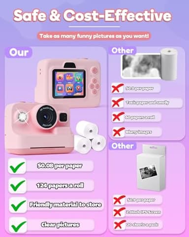 Dylanto Kids Camera Instant Print,1080P Kids Instant Cameras That Print Photos,Christmas Birthday Gifts for Girls Age 3-12,Portable Toy for 3 4 5 6 7 8 9 10 Year Old Girls Boys Pink - Image 5