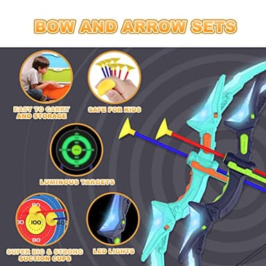 Kmuxilal 2 Pack Kids Bow and Arrow Set with LED Flash Lights, 14 Suction Cup Arrows and Fluorescence Standing Target-Perfect Indoor and Outdoor Game Archery Set Toy Gift for 4 5 6 7 8-12 Year Old Boys - Image 3