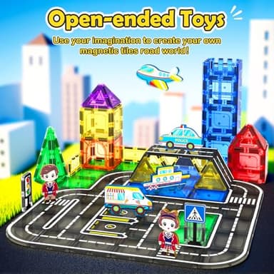 IGIVI Magnetic Tiles City Road Set with Magnet Car, Magnetic Blocks Building Toys for Kids, STEM Construction Toys for Toddlers, Gifts for 3+ Year Old Boys & Girls - Image 7