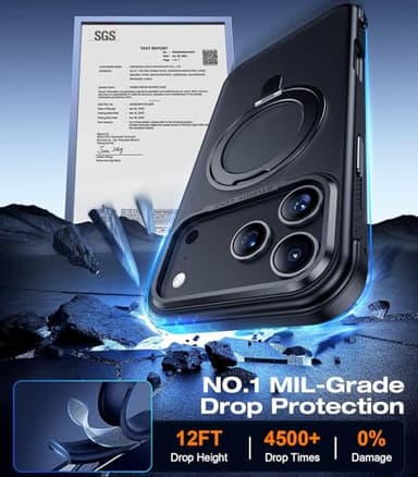 Temdan Designed for iPhone 17 Pro Max Case,[with 360°Rotatable Invisible Magnetic O-Ring Stand][Military Grade Shockproof][Compatible with MagSafe] Anti-Slip Translucent Matte Phone Case 6.9" 2025 - Image 3