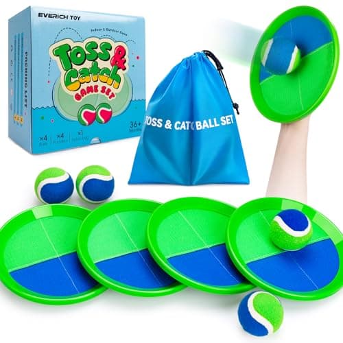 EVERICH Upgraded Toss and Catch Ball Game Set - Indoor and Outdoor Games for Kids 3-12, Beach Sand Pool Water Toy Includes 4 Paddles 4 Sticky Balls, Great Birthday Easter Gifts for Boys Girls - Image 1