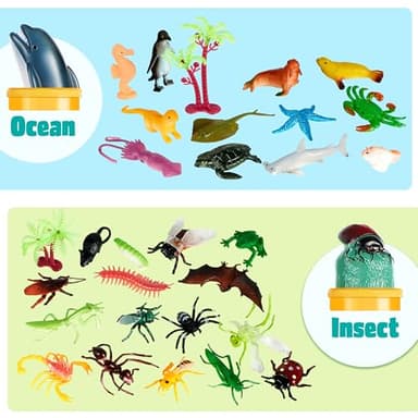 JOYIN 69 Pcs Small Animal Figures, Mini Jungle Toy Set with Sensory Bin, Realistic Wild Forest Playset, Zoo, Ocean, Farm Animals Figurines, Dinosaur Party Favors, Gifts for Boys and Girls, Kids 3-5 - Image 4